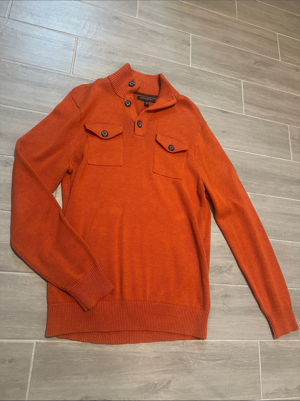 Banana Republic Men's Orange Button-Neck Knit Sweater